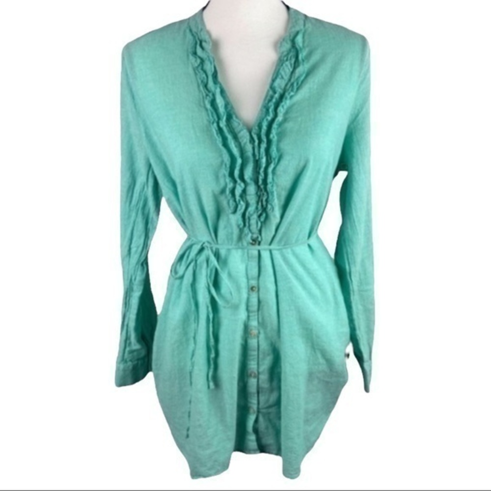 Motherhood Maternity Top Ruffle Chest Detail Button Down Tie Waist Top